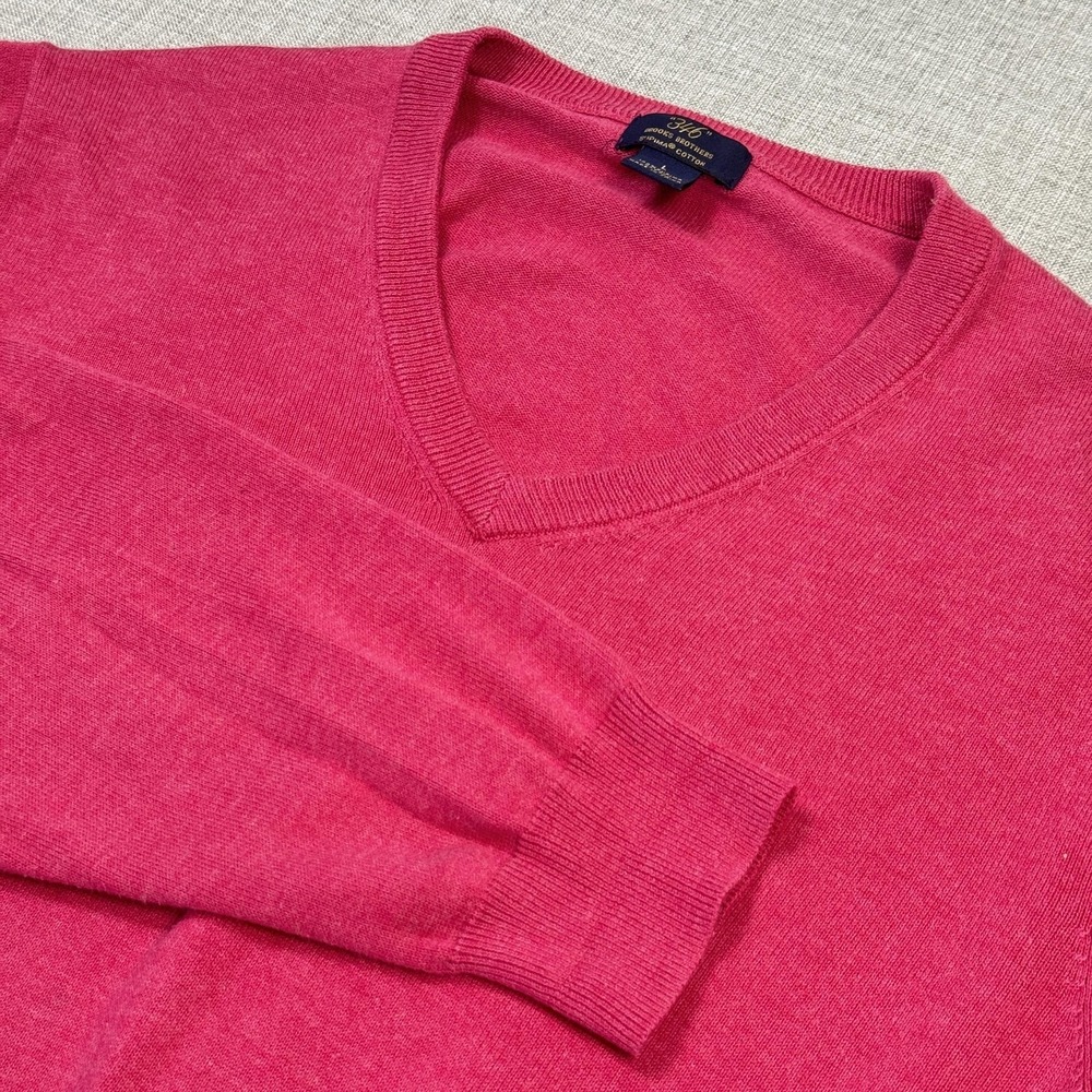Brooks Brothers Sweater Pullover Mens Large Pink V-Neck Cotton Tight-Knit